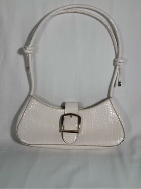 Y2K White Croc Embossed Buckle Shoulder Bag Mini Baguette Purse Retro Chic